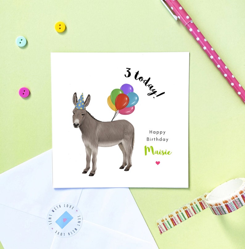 Personalised Donkey Birthday Card Cute Birthday Card Donkey | Etsy