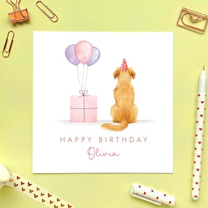 Carte d'anniversaire chien Golden Retriever pour elle - 4 couleurs différentes - amie, fille, petite-fille, nièce, soeur, nom personnalisé
