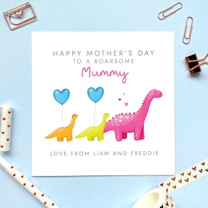 Personalisierte Dinosaurier Muttertagskarte für Mama | Mama, Mama, Mammy, Mama, Mama, Kindermädchen, Nana, Oma, Oma von zwei Kindern, 2 Kindern, Zwillingen