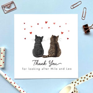 Personalisierte Wählen Sie zwei Katzen Dankeskarte, Tiersitter, Freund, Nachbar, sich um Katze, Haustiere kümmernd, danke für das Sitzen von Haustieren
