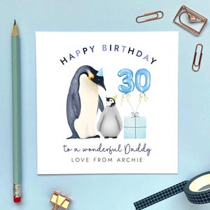 Personalisierte Pinguin 30. Geburtstagskarte für Papa | Papa, Opa, von Sohn, Tochter, Baby, Kleinkind | Jedes Alter 40er 50er 60er | Opa, Opa