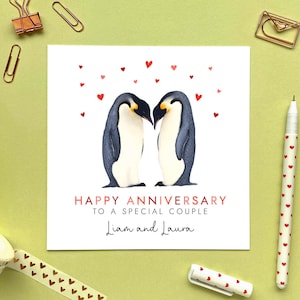 d'anniversaire de pingouin personnalisée pour couple | Amis, parents, papa et fille, fille et partenaire, gendre, petite-fille, petit-fils