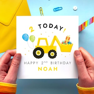Personalised Digger 2nd Birthday Card for Boy