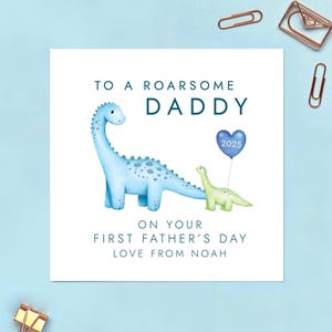 Dinosaurier 1. Vatertagskarte für Papa, ersten Vatertag, Dada, Papa, neuer Vater, vom Baby, Neugeborenen, Kind, Sohn, Tochter, personalisiert