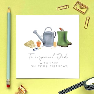 Carte d'anniversaire jardinage pour papa, sur le thème du jardin, lui, père, Robin, jardinier, faune, 50e 60e 70e 80e 90e tout âge