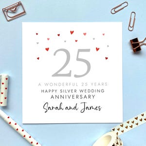 25. Hochzeitstag für Paar, personalisiert, Freunde, Sohn, Tochter, Schwester, Schwager, Eltern Großeltern Silber Umschlag