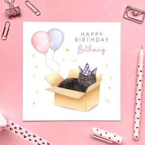 Personalised Black Cat Any Age Birthday Card For Her, Girl, Daughter, Granddaughter, Niece, Girl, Sister, Friend | 16th 18th 21st 30th 40th