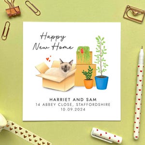 Carte personnalisée pour maison neuve chat siamois | Je viens d'emménager, Pour un couple, Amis, Fille, Petite-fille, Maman, Papa, Parents, Nièce, Neveu