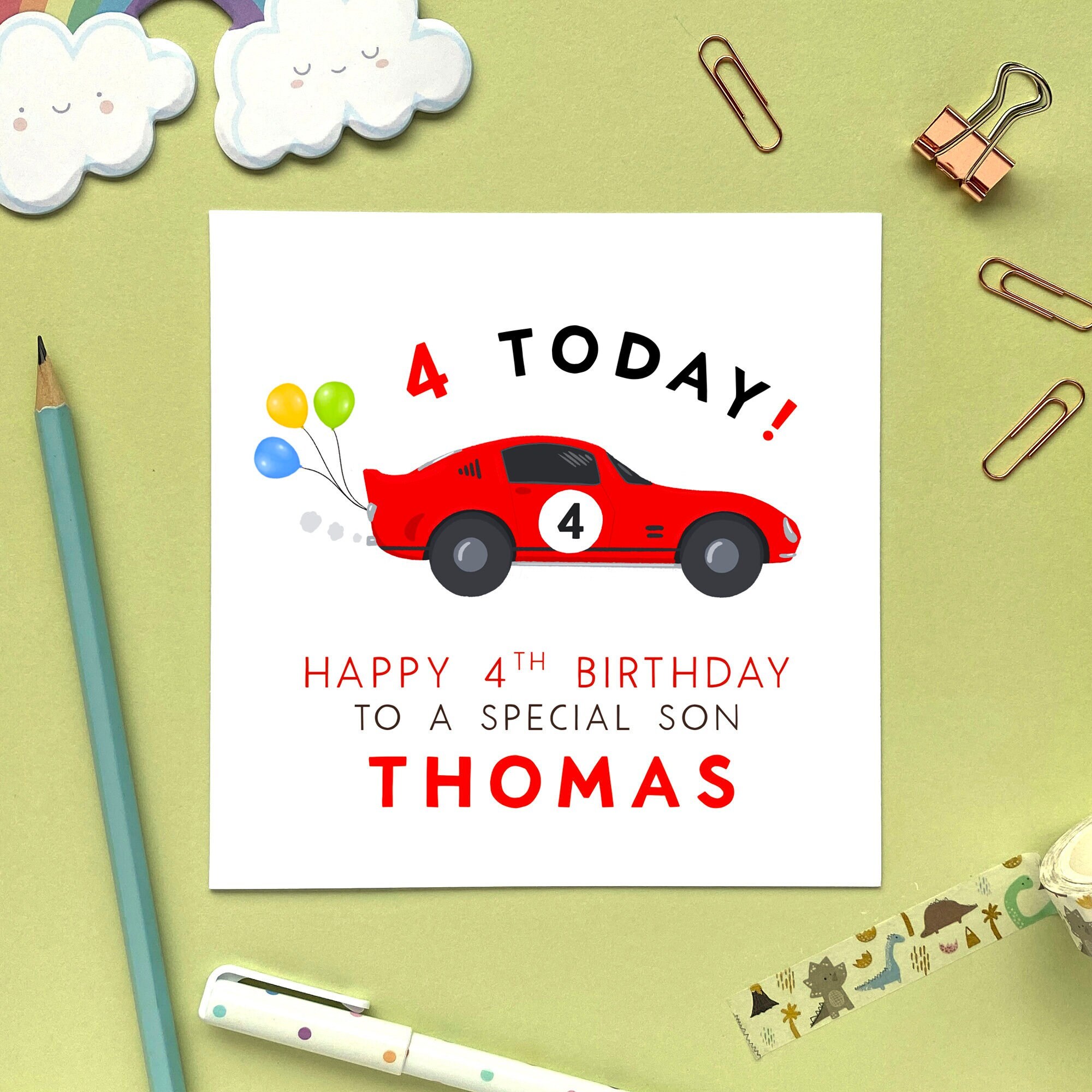 Personalised Race Car 4th Birthday Card for Boy Son - Etsy