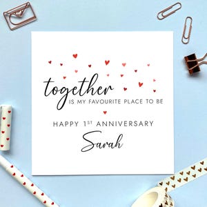Carte personnalisée 1er anniversaire pour partenaire, lui, elle, mari, femme, partenaire, petite amie, petit ami, première, papier, romantique, mariage