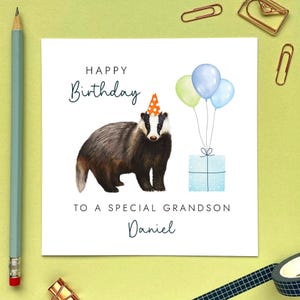 Carte d'anniversaire personnalisée pour tous les âges avec un blaireau | Petit-fils, fils, beau-frère, oncle, petit ami, mari, neveu, 30e 40e 50e 60e