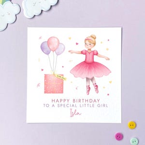 Personalisierte Ballerina Jedes Alter Geburtstagskarte für Mädchen | Sie, Tochter, Enkelin, Schwester, Nichte, Cousin, Kinder, Baby, Urprinz | 1.2.3