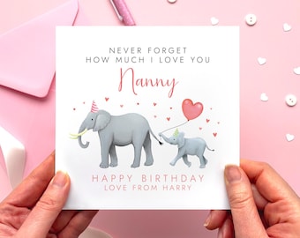 Personalised Elephant Birthday Card for Nanny | Nana, Nannie, Grandma, Granny, Grannie, Gigi, Great Grandmother