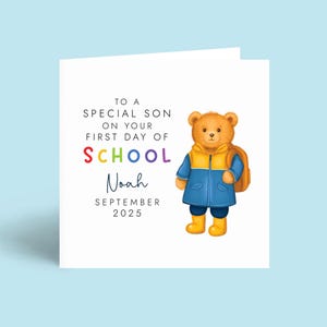 Carte personnalisée premier jour d'école - ours en peluche - prénom personnalisé date - pour garçon ou fille - fille, petite-fille, fils, nièce, neveu