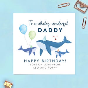 Wale Geburtstagskarte für Vati ab 2 Kinder, Vati, Dada, Opa, Opa, Grampy, Ops, Ops, Opa, Opa, bis zu 3 Kinder, personalisiert
