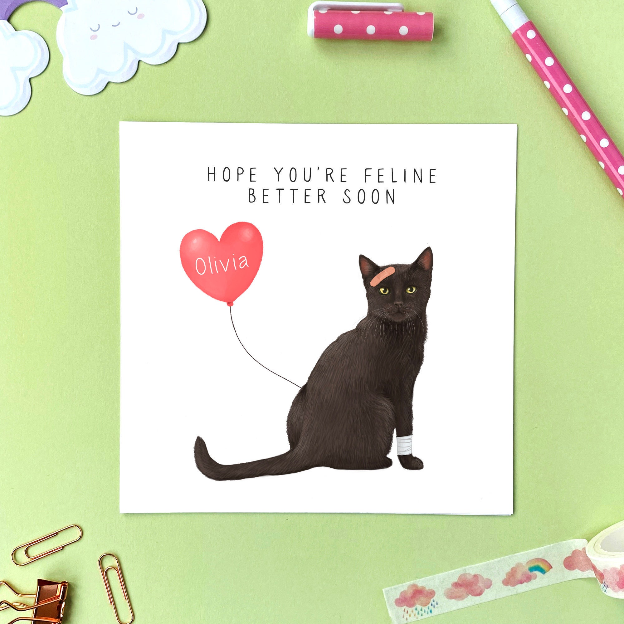 Gepersonaliseerde Black Cat Get Well Soon Card Voor haar Etsy