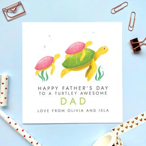 Carte personnalisée fête des pères tortue pour papa, papa, papa, grand-père, grand-père, grand-père, grand-père, papa, grand-père, à partir de 2 enfants et deux enfants