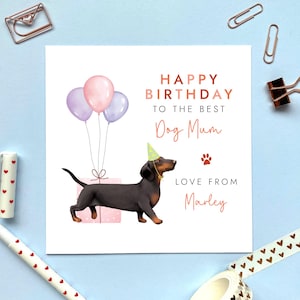 Carte d'anniversaire chien saucisse pour chien maman, personnalisée par le chien, elle, partenaire, fiancée, ami, femme, petite amie, teckel noir et feu