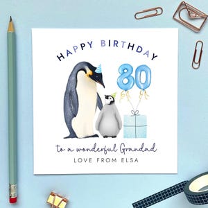 Personalisierte Pinguin 80. Geburtstagskarte für Opa | Opa, Urgroßvater, Opa, Opa, Opa, Opa | Jedes Alter, 60er 70er 90er Jahre