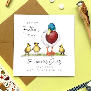 Enten Vatertagskarte für Daddy, Papa, Dada, Opa, Opa, Opa, von drei Kindern, zwei Kindern, Enkelkindern, personalisiert, Namen