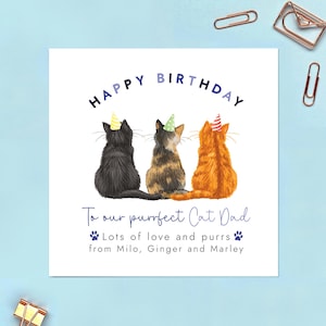 Custom Cats Birthday Card for Cat Dad, from the Cats, Husband, Boyfriend, Him, Son, Tabby Ginger, Black, Ragdoll, Tuxedo, Grey, Personalised