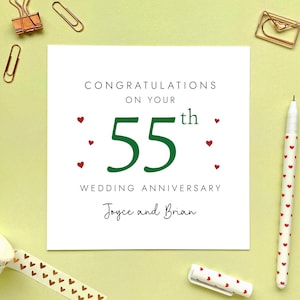 Carte pour couple, 55e anniversaire de mariage, personnalisée, amis, belle-soeur et beau-frère, parents, grands-parents, maman et papa, émeraude