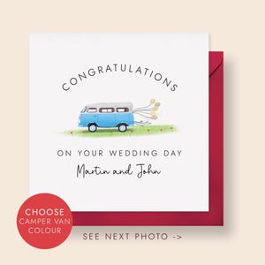 Personalised Camper Van Wedding Card | Just Married Card | Congratulations Card for Mr and Mrs | Card for Newlyweds | For Special Couple Blue