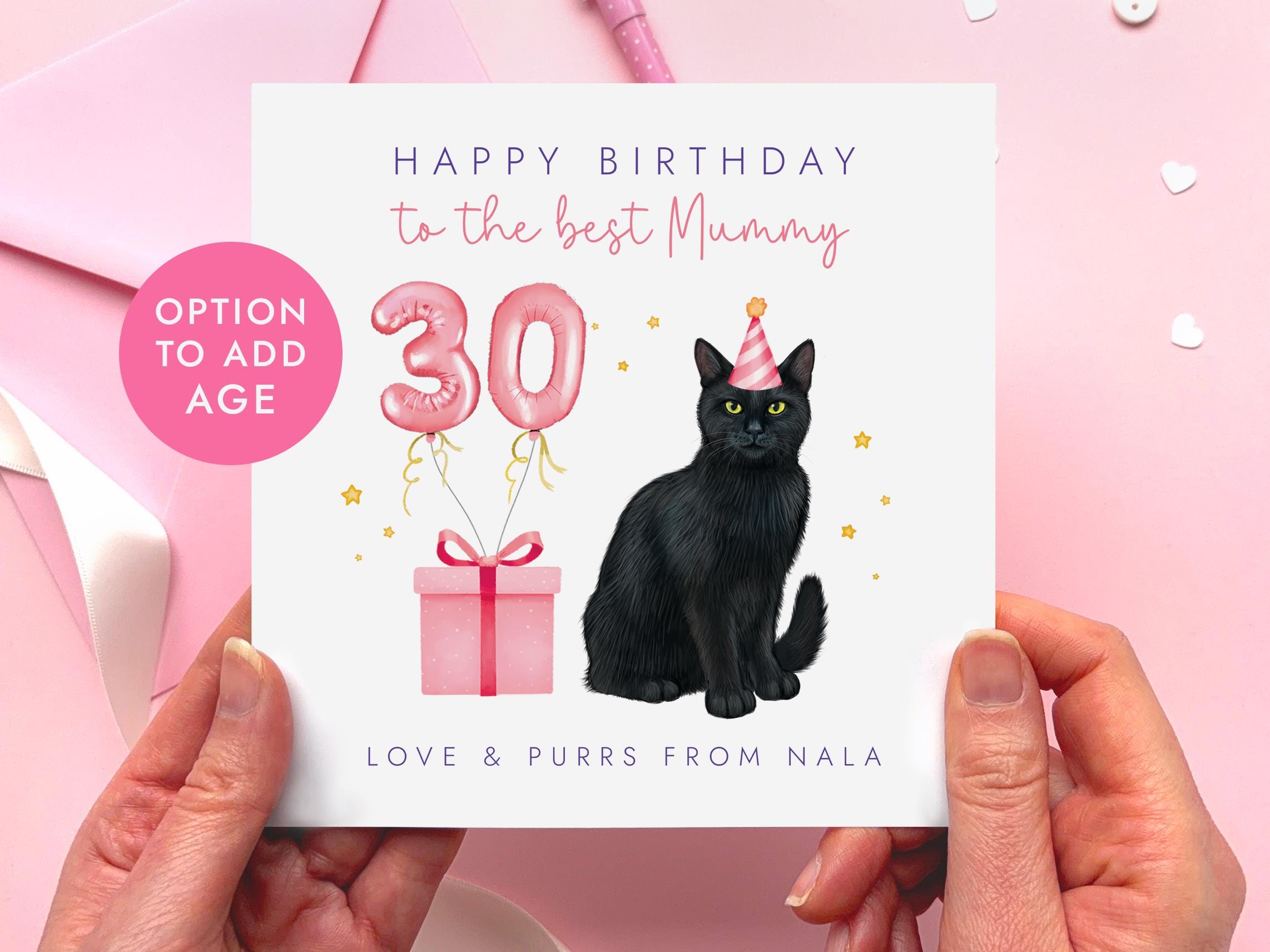 Personalised Black Cat Birthday Card for Cat Mum | Card From Cat ...