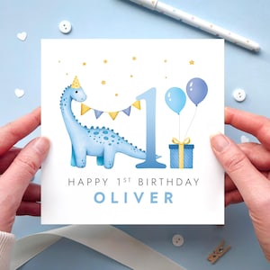 Personalised 1st Birthday Card for Boy, Dinosaur Theme | Son, Grandson, Nephew, Brother, Godson, Cousin