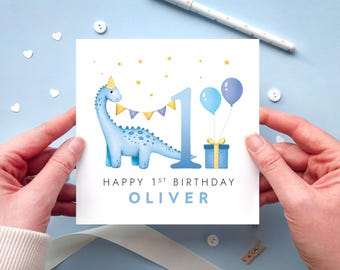 Personalised 1st Birthday Card for Boy, Dinosaur Theme | Son, Grandson, Nephew, Brother, Godson, Cousin