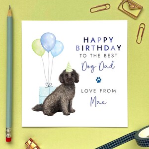 Carte d'anniversaire personnalisée pour chien cockapoo noir de tous les âges | Pour le chien : père du chien, mari, petit ami, partenaire, fiancé, frère, ami, lui