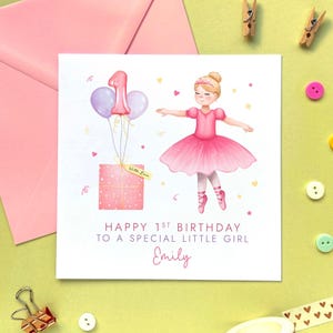 Carte d'anniversaire personnalisée Ballerine pour fille | Elle, fille, petite-fille, soeur, nièce, cousine, enfants, bébé, super | Un, d'abord, 1