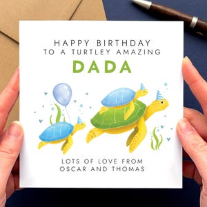 Personalised Turtles Birthday Card for Daddy | Dad, Dada, Papa, Pops, Grandad, Grandpa | Bday Card for Dad from Children 2 Children Both Blue