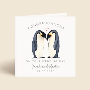 Personalised Wedding Card, Just Married Card, Congratulations Wedding Day Card, Penguins Mr and Mrs Card, Card for Wedding Day, For Couple