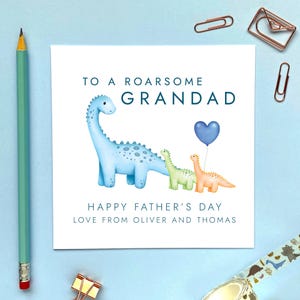 Dinosaurier-Vater-Tageskarte für Opa, Opa, Pops, Gramps, Vati, Vati, personalisierte Namen, von zwei Kindern, von 2 Kindern, von Kind, von Baby, von Zwillingen