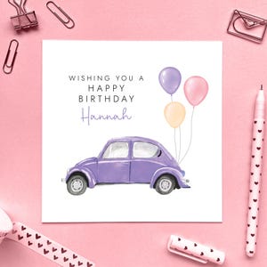 d'anniversaire personnalisée pourpre de voiture classique | Pour elle, fille, petite-fille, nièce, belle-soeur, maman, adolescent, filleule, cousin