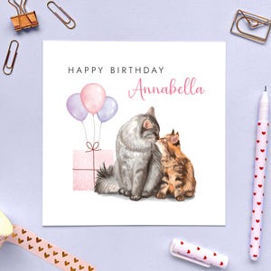 Carte d'anniversaire personnalisée chats pour elle, carte d'anniversaire personnalisée pour fille, fille, petite-fille, nièce, soeur, amie, 16, 18, 21, 30