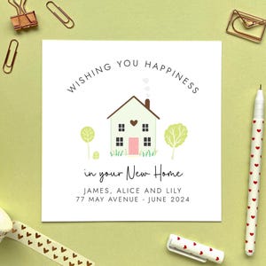 carte personnalisée Bonne nouvelle maison | Je viens d'emménager, pour couple, amis, famille, fils, fille, petit-fils, petite-fille, soeur, maison, adresse
