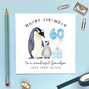 Personalisierte Pinguin 60. Geburtstagskarte für Opa | Opa, Urgroßvater, Opa, Opa, Opa, Opa | Jedes Alter, 70er 80er 90er Jahre