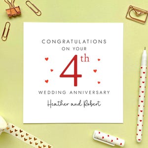 カップル向け 4 回目の結婚記念日カード、パーソナライズ、結婚 4 年目、友人、息子、娘、姉妹、義理の兄弟、カスタム、名前