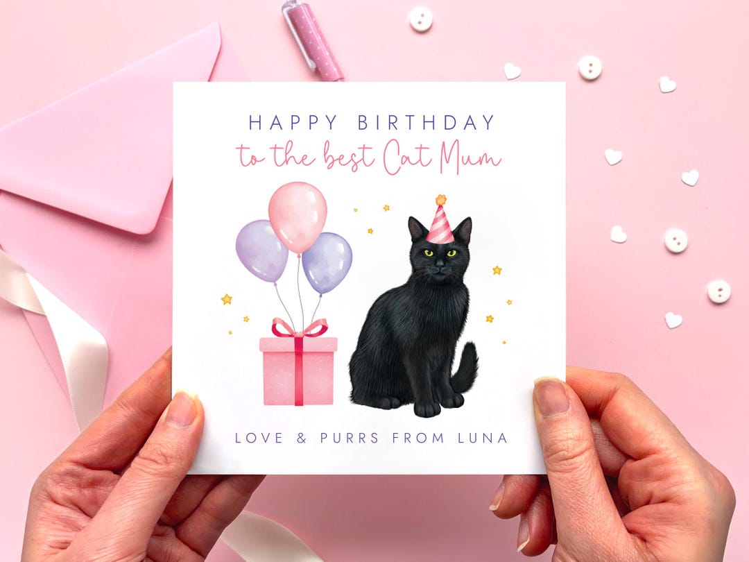 Personalised Black Cat Birthday Card for Cat Mum | Card From Cat ...