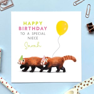 Carte d'anniversaire personnalisée panda roux pour tous les âges | Pour fille, adolescente, petite amie, fille, petite-fille, nièce, soeur, amie 13e-16 ans