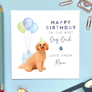 Personalisierter goldener Cockapoo-Hund jedes Alter Geburtstagskarte | Für Hundepapa, vom Hund, vom Hund, Ehemann, Freund, Partner, Verlobten, Bruder, Freund