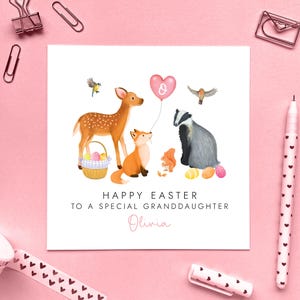 Personalisierte Osterkarte für Enkelin, Tochter, Mädchen, Nichte, Schwester, Patentochter, Baby, Enkel, Kinder, Kind, Waldtiere