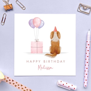 Carte d'anniversaire chien King Charles Spaniel pour elle - 3 couleurs différentes - amie, fille, petite-fille, nièce, soeur, personnalisée
