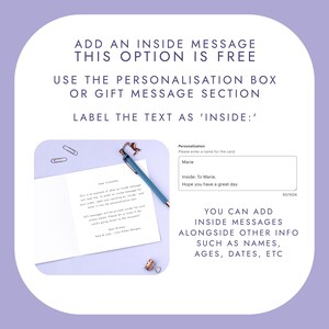K&ouml;nnte beinhalten: Eine wei&szlig;e Gru&szlig;karte mit handschriftlicher Nachricht und einem Stift. Die Karte enth&auml;lt Anweisungen zum Hinzuf&uuml;gen einer personalisierten Nachricht. Der Text auf der Karte lautet "Sehr geehrte/r Kunde/Kundin" und "Beste W&uuml;nsche".