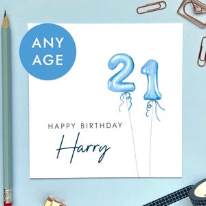 Carte d'anniversaire de 1 à 100 ans pour lui | Garçon, homme, frère, neveu, fils, arrière petit-fils, cousin, filleul, collègue, bleu, nom, ami