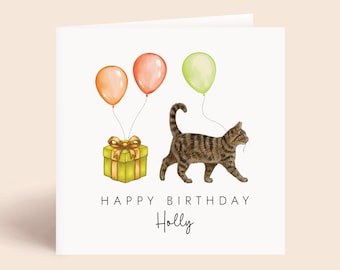 Tarjeta de cumpleaños personalizada para gato atigrado / Tarjeta de cumpleaños para gato con nombre