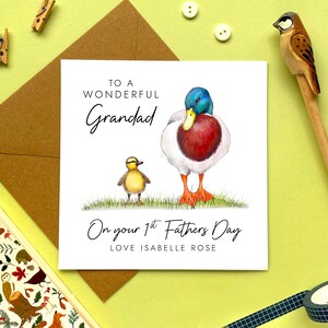 1ère carte Canards pour la fête des pères pour grand-père, grand-père, papa, papa, papa, papa, nouveau-né, bébé nouveau-né, personnalisée, 1ère fête des pères 2025
