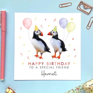 d'anniversaire personnalisée macareux pour elle | Pour un ami, fille, fille, petite-fille, épouse, nièce, tante, nounou | 40e 50e 60e 70e 80e